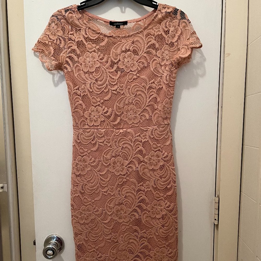 Fashion Nova: Cassi Lace Dress, Scoop Neck, Color: Mauve, Size: Small